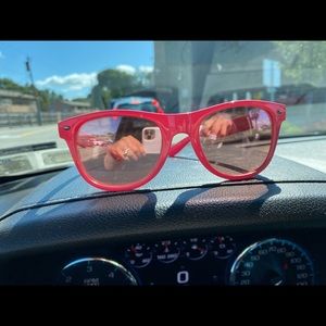 Pink sunglasses some scratches as photographed